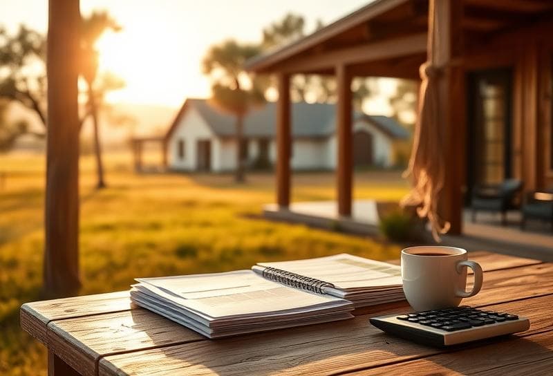 Sunlit Texas ranch with suburban home, lasso on fence, and property tax documents for re