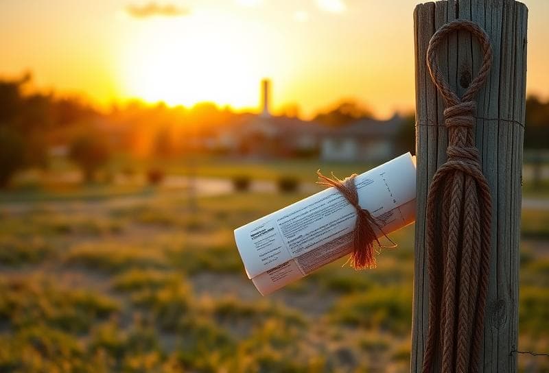 Sunset Texas ranch with lasso and property tax document, symbolizing taxing authority consulting services for