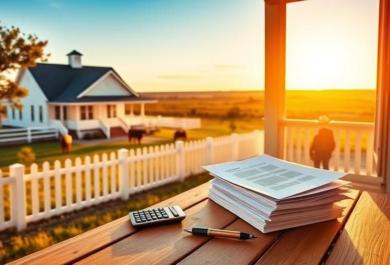 Houston suburban home with property tax calculator, ranch backdrop, and cowboy silhouette.