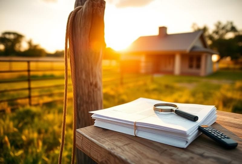 Sunlit Texas ranch with a Houston-style home, lasso on a wooden post, and property tax