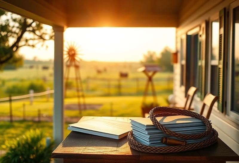 Houston suburban home with Texas ranch backdrop, property documents, and lasso symbolizing Bettencourt Tax Advisors