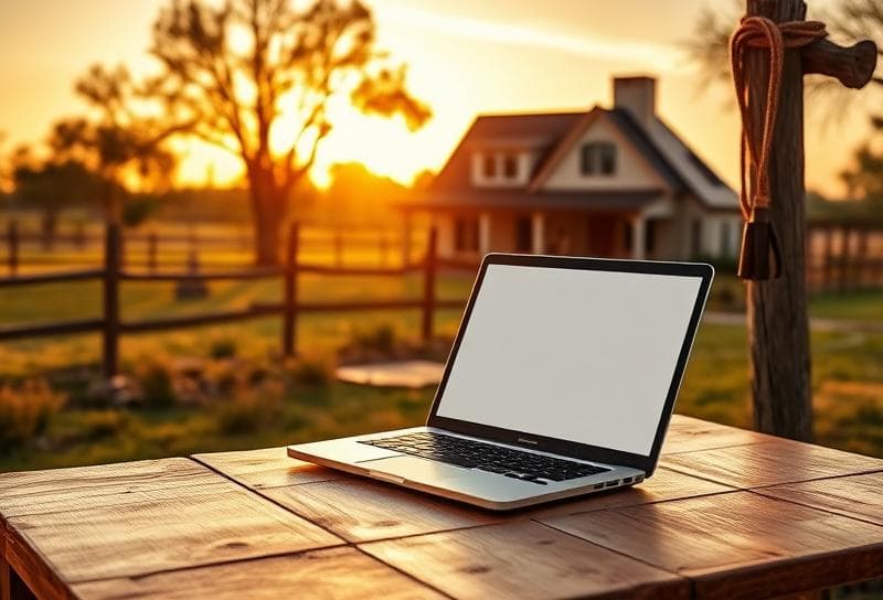 Houston suburban home at sunset with a tax calculator on a rustic wooden table