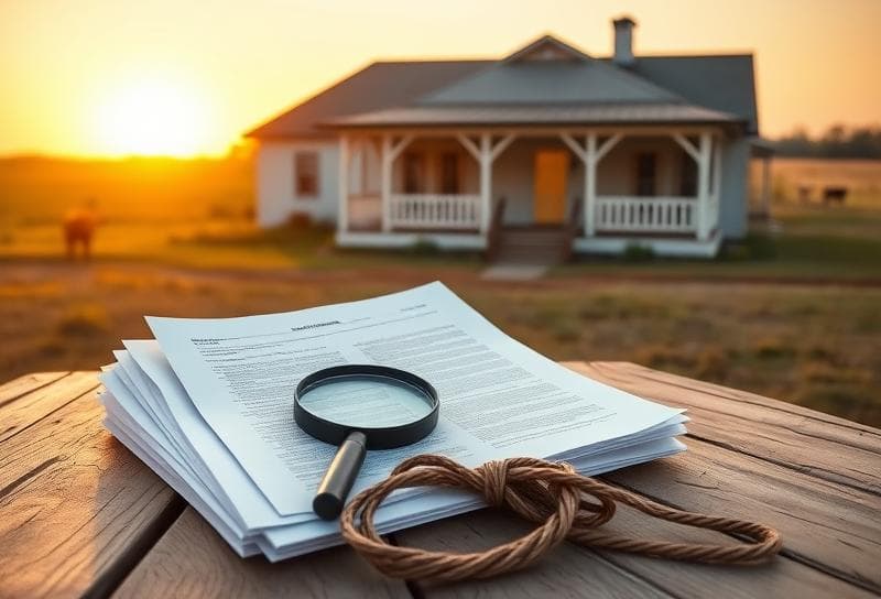 Texas ranch sunset with property documents, lasso, and grazing cattle symbolizing property owners near me.