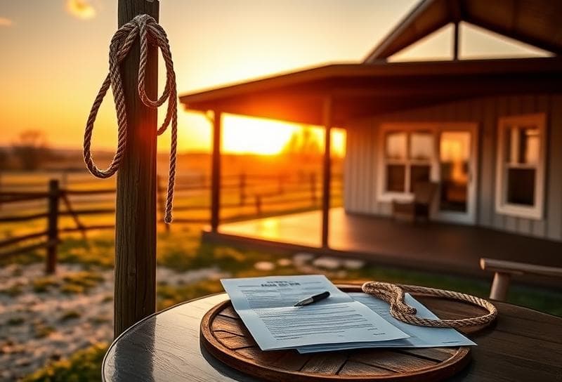 Modern Texas ranch home at sunset with lasso on fence, symbolizing real estate insights and