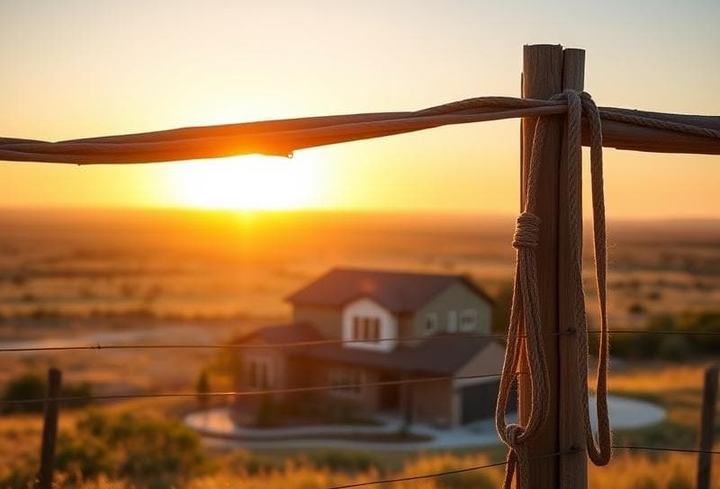 Modern Houston suburban home with a lasso on a wooden fence, set against a Texas