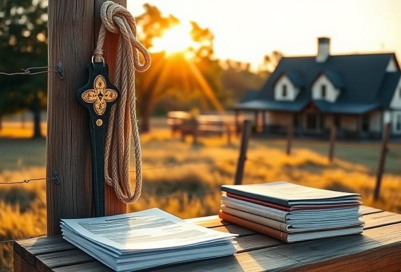 Sunlit Texas ranch with a modern Houston home, lasso on fence, and property tax specialist