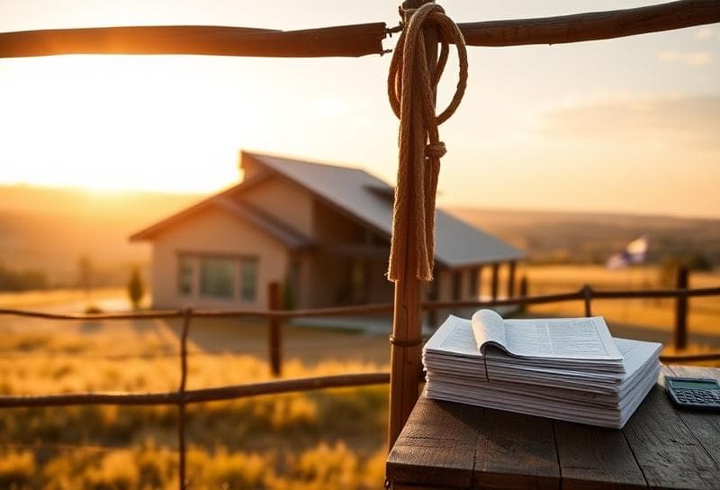 Modern Houston suburban home with a lasso on a wooden fence, Texas ranch landscape.
