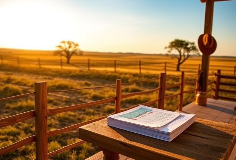 Texas property owner’s suburban home with rustic porch, prairie backdrop, and homestead exemption documents.