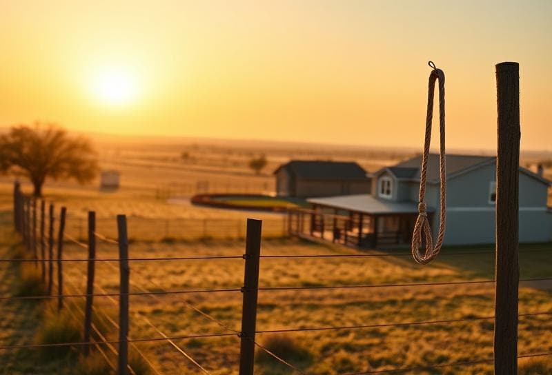 Modern Houston suburban home on a sunlit Texas ranch with a lasso on a fence.