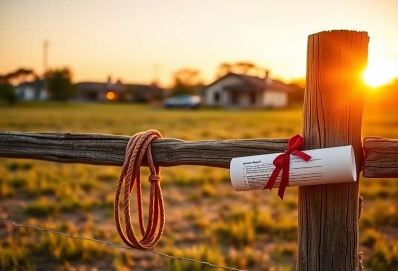 Texas ranch sunset with lasso-draped fence and property tax document, highlighting 2025 MPAC assessment updates