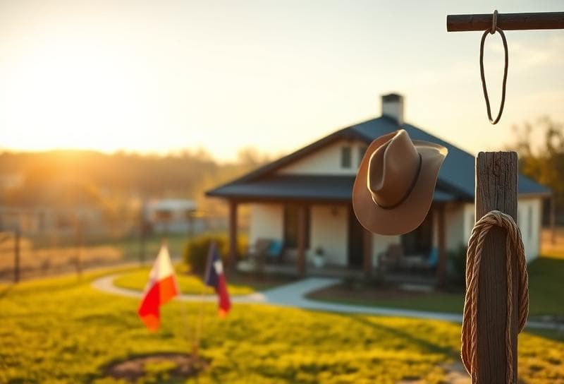 Sunlit Texas ranch home with cowboy hat and lasso, highlighting income tax for seniors in