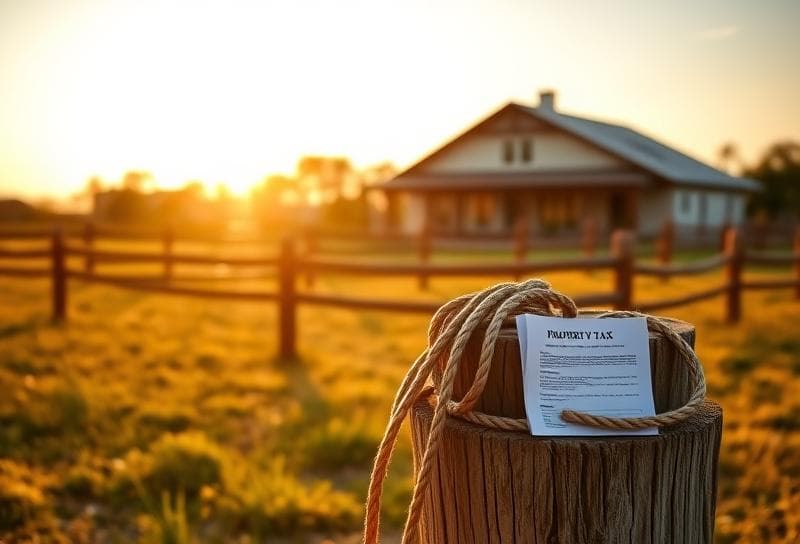 Sunlit Texas ranch with a modern Houston home, lasso on a wooden post, symbolizing credit
