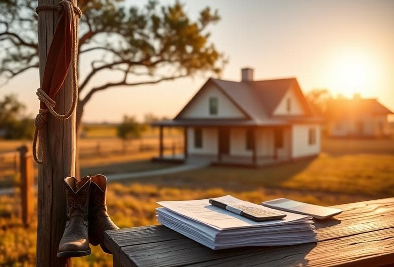 Sunlit Texas ranch home with lasso and boots, showcasing my property value in Houston.
