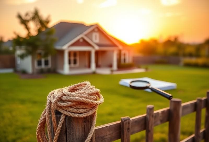 Modern Houston home with Texas sunset, lasso on fence, and property tax documents symbolizing delinquent