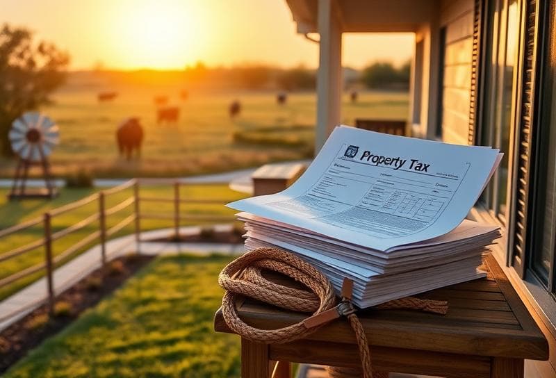 Suburban Houston home with property tax documents and lasso, blending modern living with Texas ranch