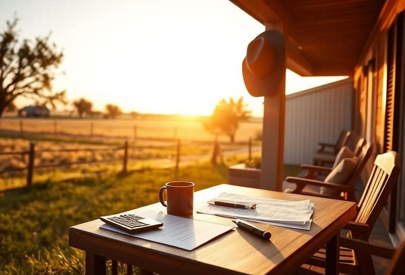 Modern Houston suburban home with property tax documents on porch, cowboy hat and lasso on