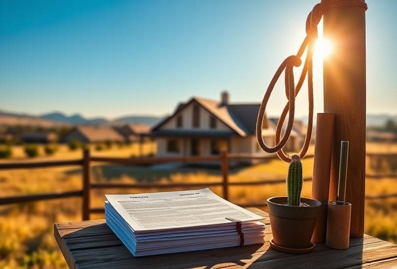 Modern Houston suburban home with a lasso on a wooden fence, rolling Texas hills, and