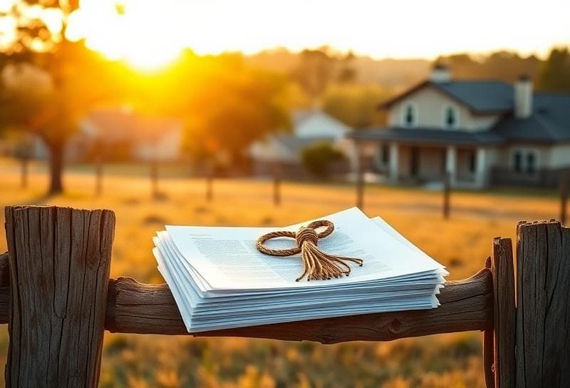 Weathered wooden fence with property tax documents and lasso, symbolizing Texas property tax freeze for seniors