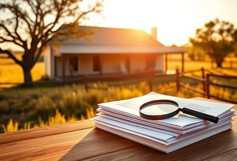 Texas ranch home with property tax documents, symbolizing the 65 and older tax exemption in Texas