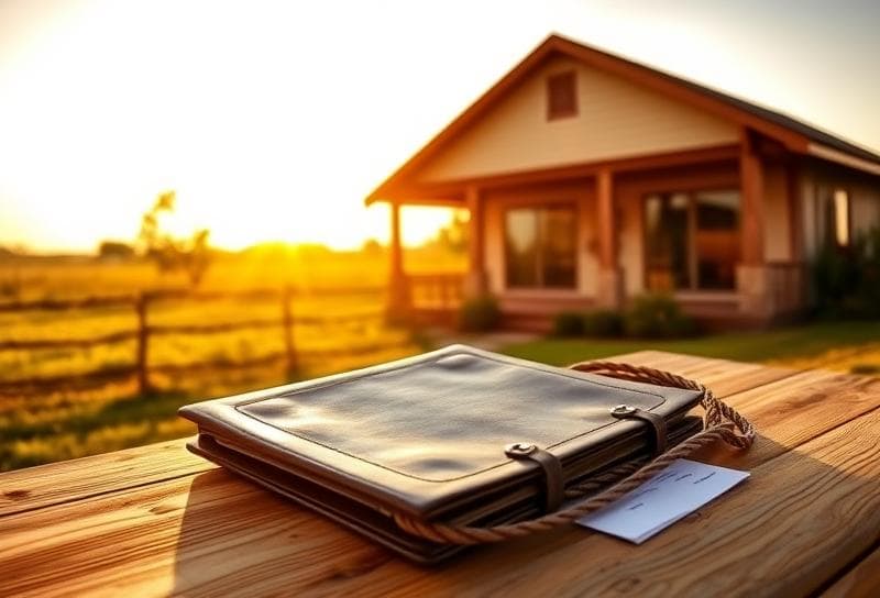 Modern Texas ranch home with property tax documents and lasso, symbolizing tax reduction strategies for