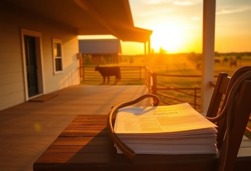 Texas ranch at sunset with property documents and lasso, highlighting appraisal for tax appeal process.